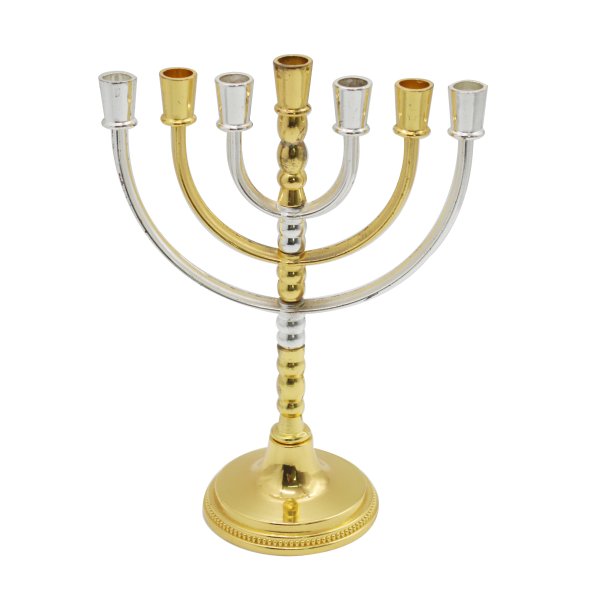 Silver and Gold 7 Branch Temple Revolving Menorah