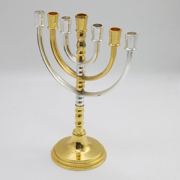 Silver and Gold 7 Branch Temple Revolving Menorah - Image 4