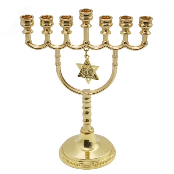 Jewish Holiday Golden Menorah Star of David Charm Candelabra