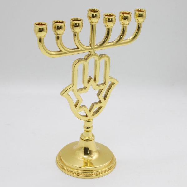 Metal Gold Hamsa Menorah with Star and David Design - Image 3