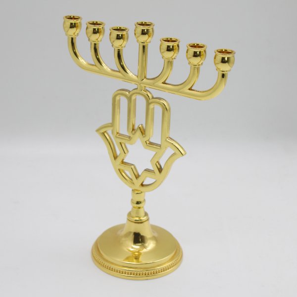 Metal Gold Hamsa Menorah with Star and David Design - Image 2