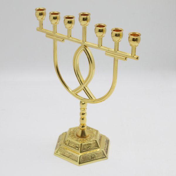 Gold color 7 Branch Fish Design Temple Menorah - Image 2