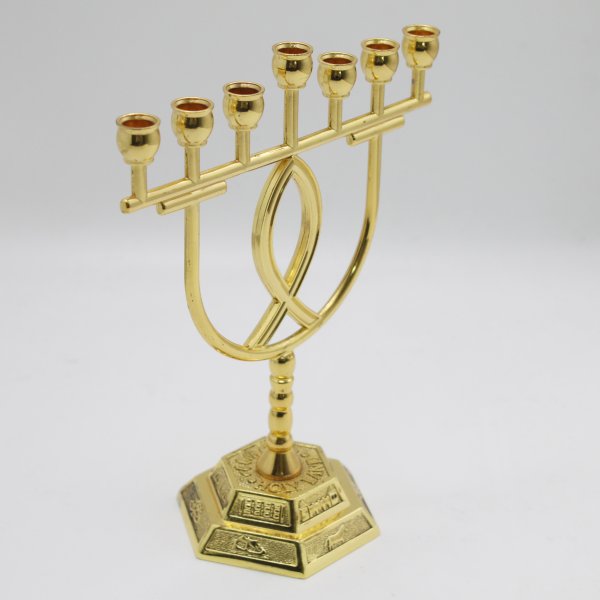 Gold color 7 Branch Fish Design Temple Menorah - Image 3