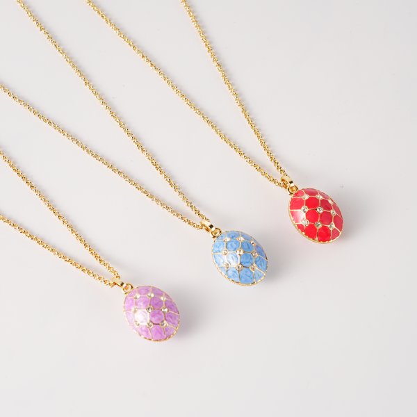 Sterling Silver Colorful Enamel Easter Egg Pendant Necklaces