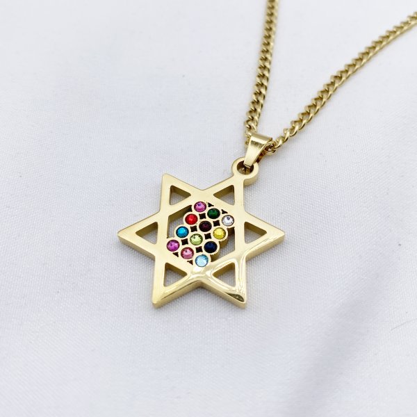 Gold & Silver 12 Tribes Star of David Necklace - Image 3