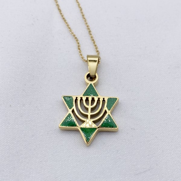 Stainless Steel Star of David & Menorah Necklace - Image 3