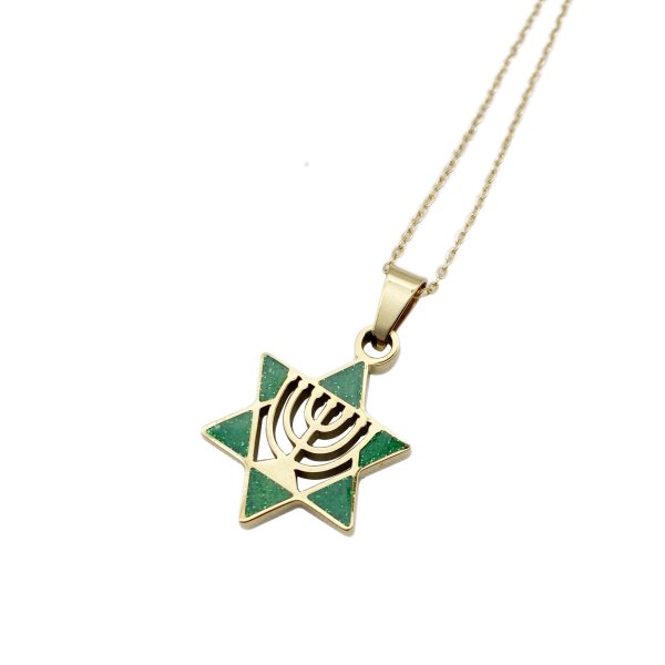 Stainless Steel Star of David & Menorah Necklace
