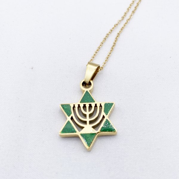 Stainless Steel Star of David & Menorah Necklace - Image 4