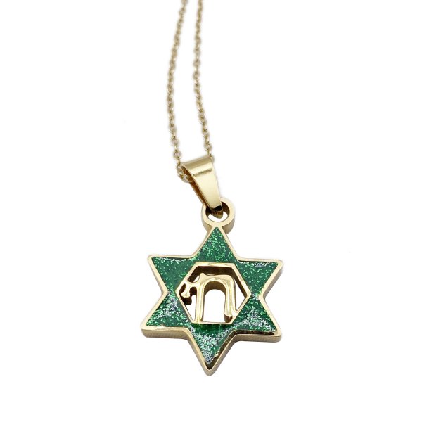 Gold & Silver Star of David with Chai Necklace