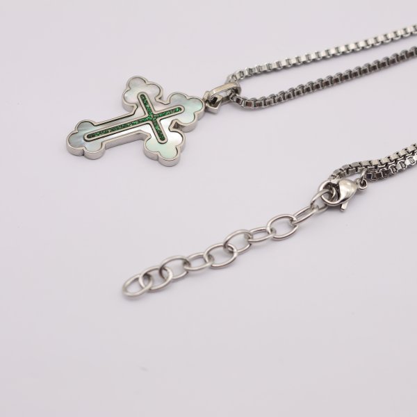 Silver Cross Necklace with Shell & Enamel - Image 2