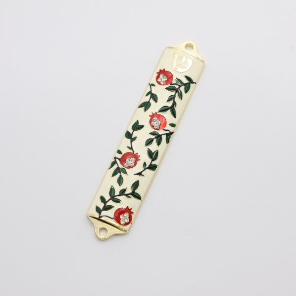 Gold Pomegranate Mezuzah with Rhinestones - Image 3