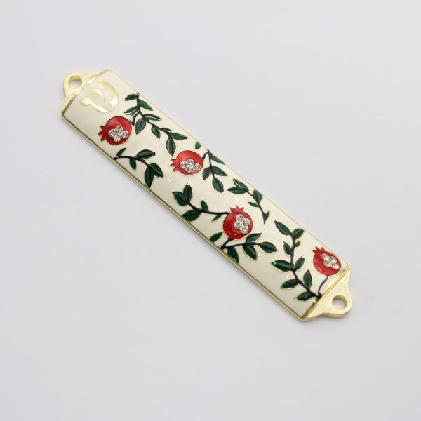 Gold Pomegranate Mezuzah with Rhinestones - Image 2