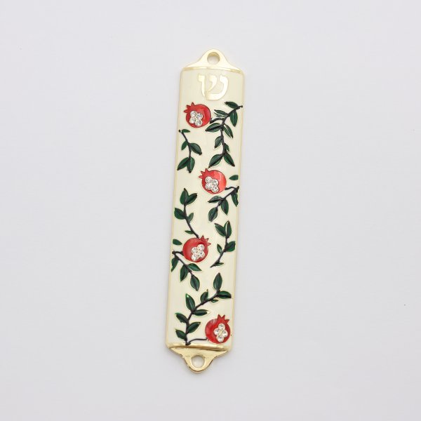 Gold Pomegranate Mezuzah with Rhinestones