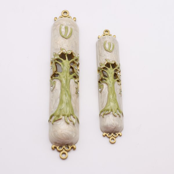 Enamel Tree of Life Design MEZUZAH CASE with Scroll Hebrew Parchment