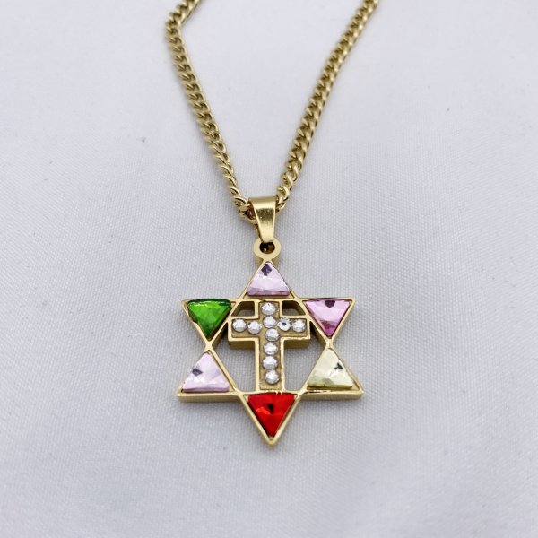 Gold & Silver Star of David Cross Necklace with Rhinestones - Image 4
