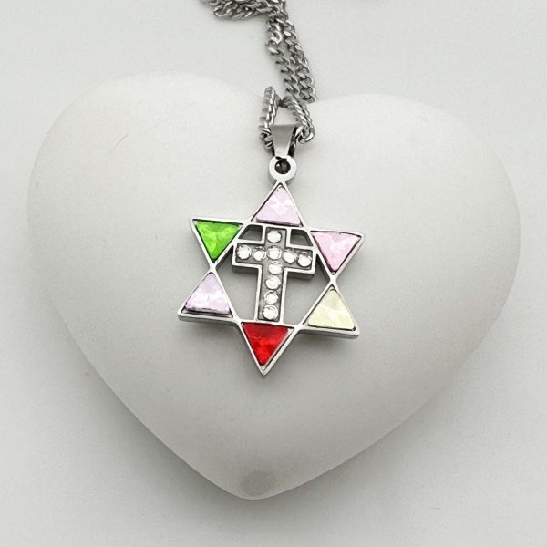 Gold & Silver Star of David Cross Necklace with Rhinestones - Image 3