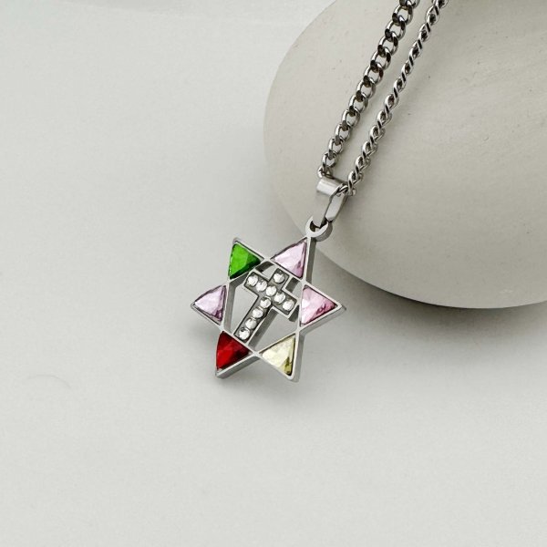 Gold & Silver Star of David Cross Necklace with Rhinestones - Image 2