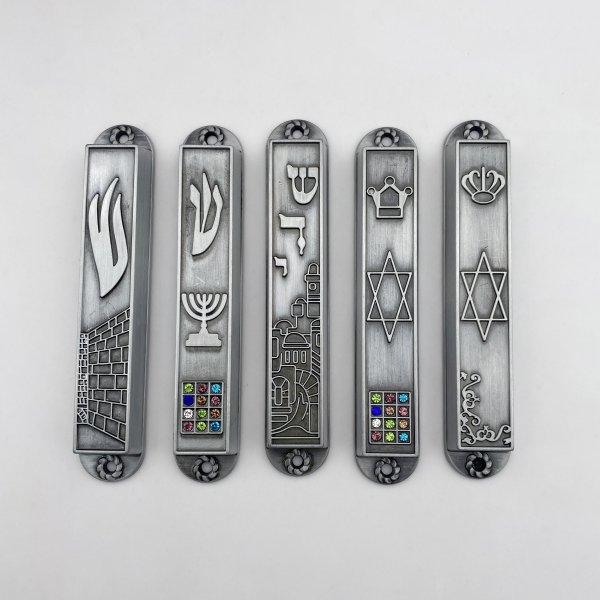5 Antique Bronze Mezuzahs with Unique Symbols - Image 2