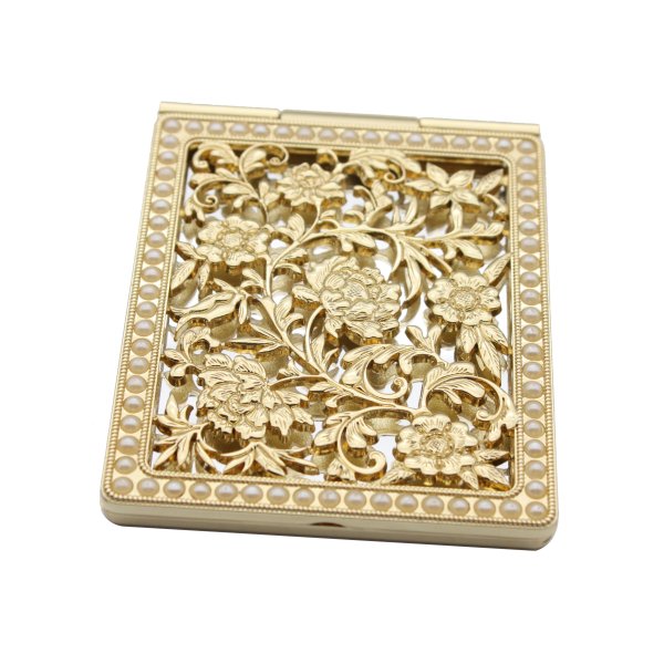 Custom Hollowed Flower Pearl Foldable Compact Mirrors